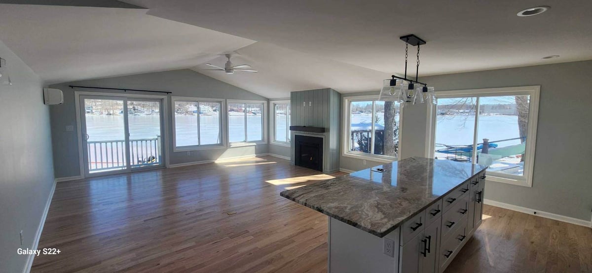 Open living area with full lake views | Connecticut home renovations | Sunwood